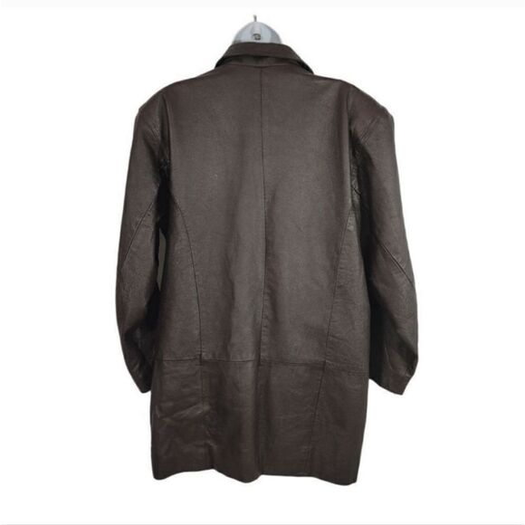 Vintage 80's Atlantic Beach Leather Trench Coat in Dark Chocolate Brown Large - Picture 3 of 10